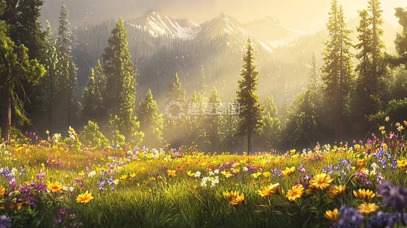 高清大图下载【趣麦麦图】鲜花草地森林阳光