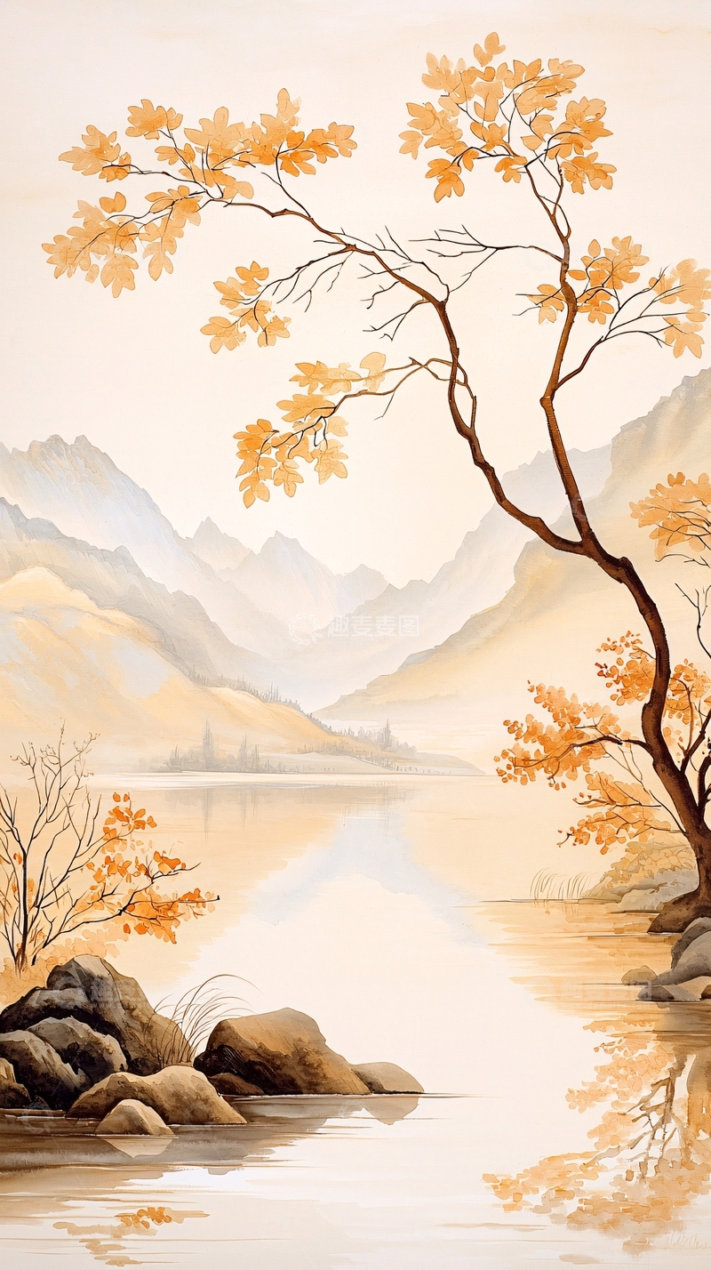 高清大图下载【趣麦麦图】秋日水面山景唯美意境