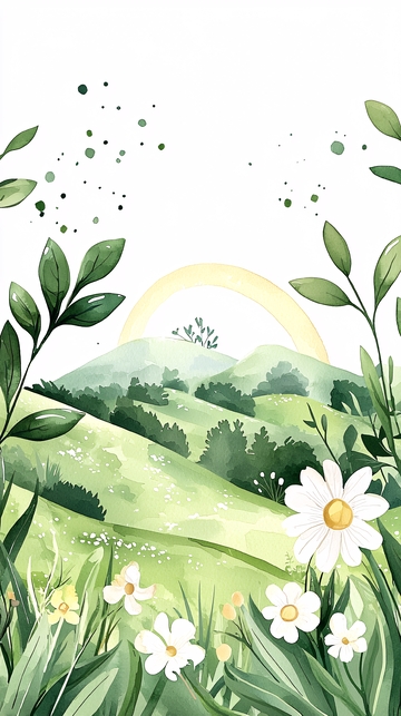 水彩山野雏菊清新背景