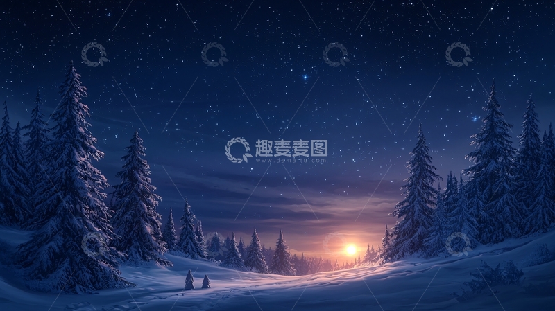 高清大图下载【趣麦麦图】冬日星空森林