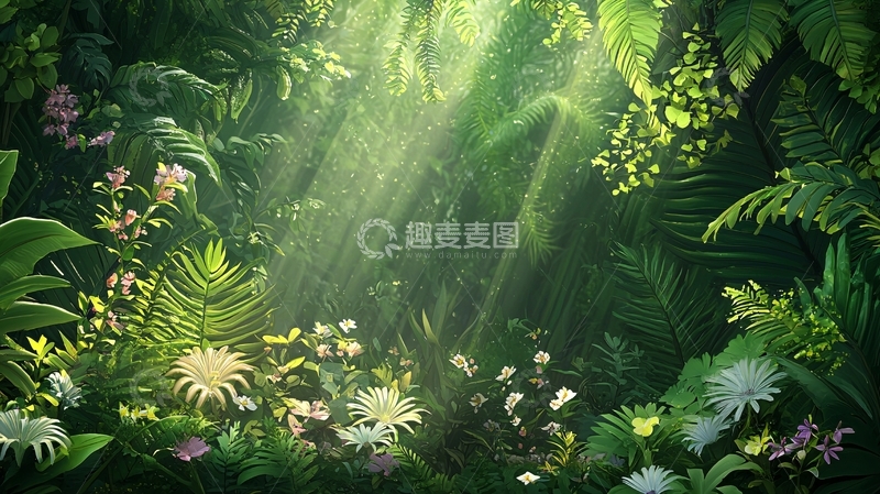 高清大图下载【趣麦麦图】热带雨林阳光穿透