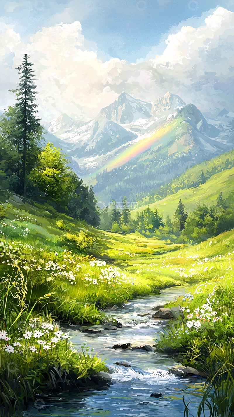 高清大图下载【趣麦麦图】山水田园风光插画