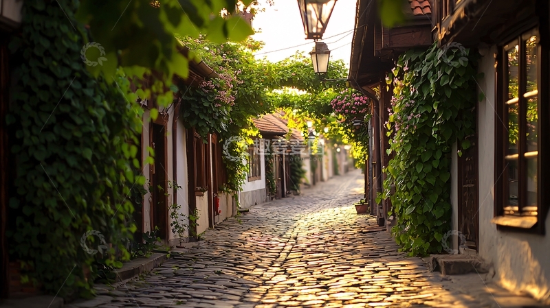 高清大图下载【趣麦麦图】阳光洒在古老石路上