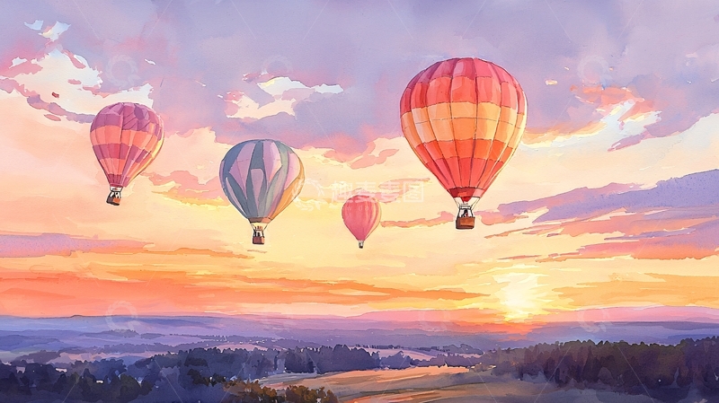 高清大图下载【趣麦麦图】热气球在日出时的天空