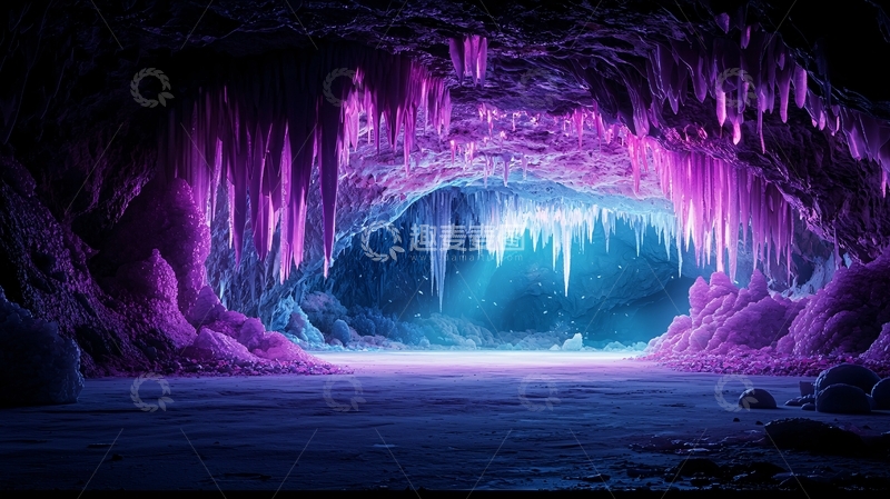 高清大图下载【趣麦麦图】紫色光照亮的洞穴