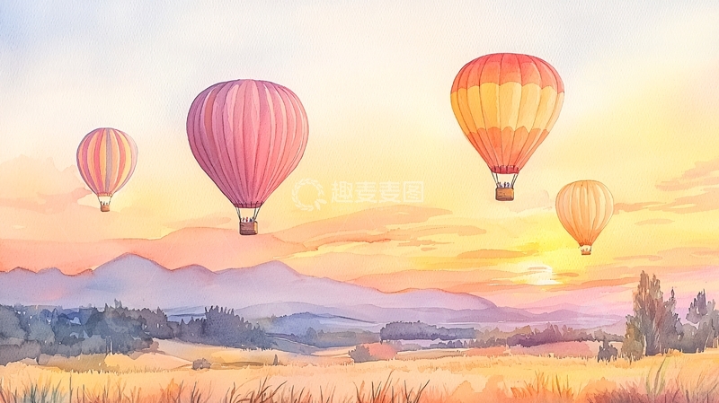 高清大图下载【趣麦麦图】热气球在田野上空飞行