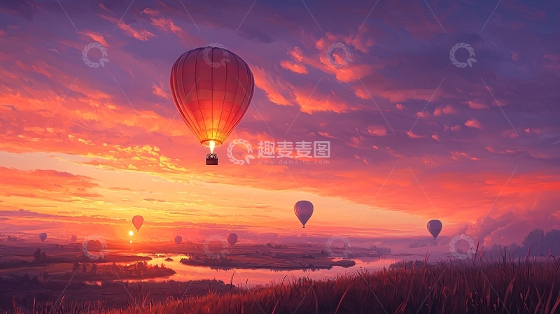 高清大图下载【趣麦麦图】-热气球在日出时的壮丽天空