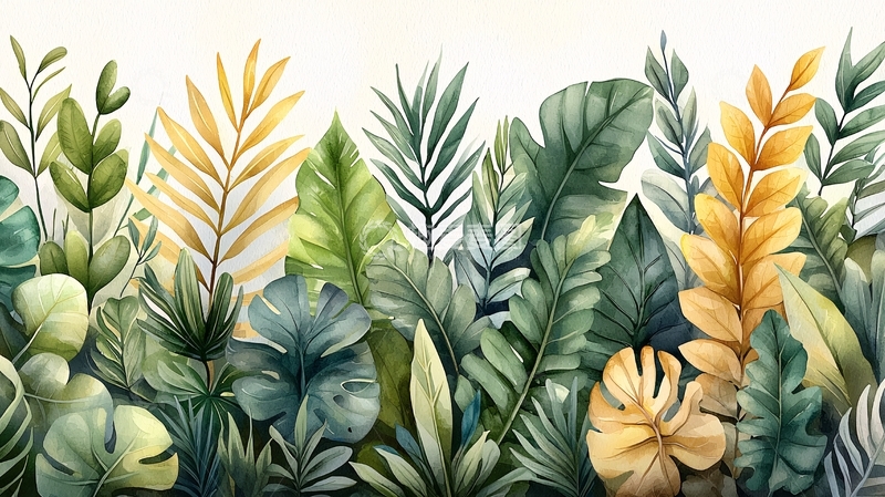 高清大图下载【趣麦麦图】水彩植物图案背景