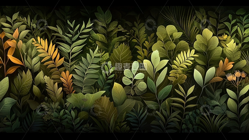高清大图下载【趣麦麦图】茂密植物的抽象插画