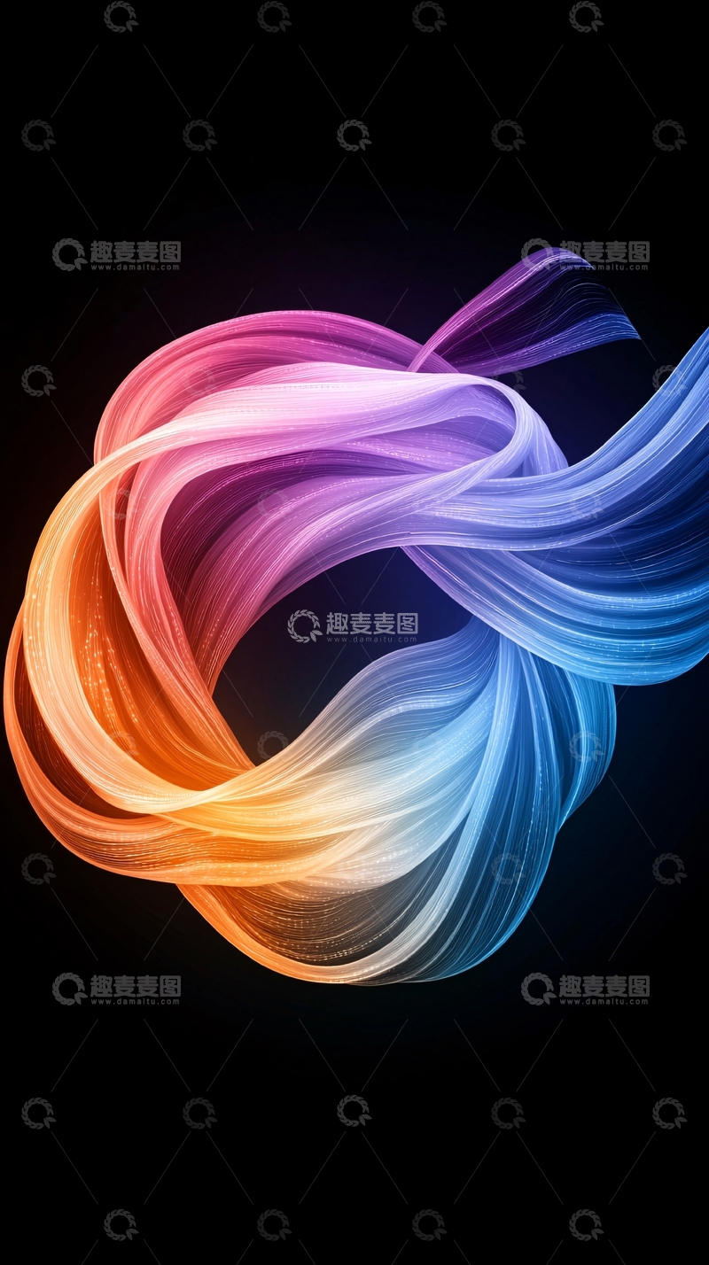 高清大图下载【趣麦麦图】彩色光线缠绕黑色背景