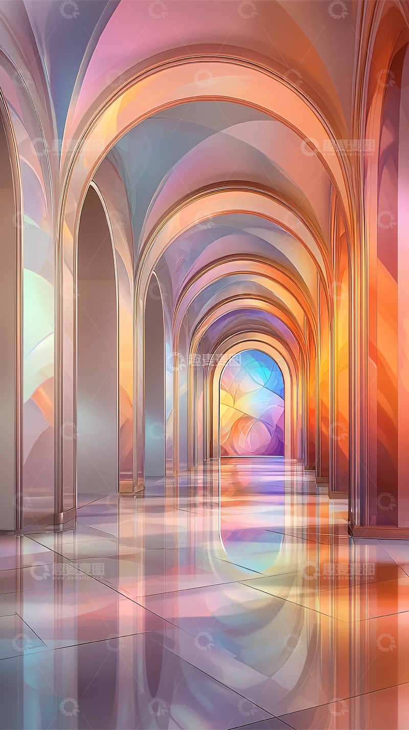 高清大图下载【趣麦麦图】彩色光线下的拱形长廊