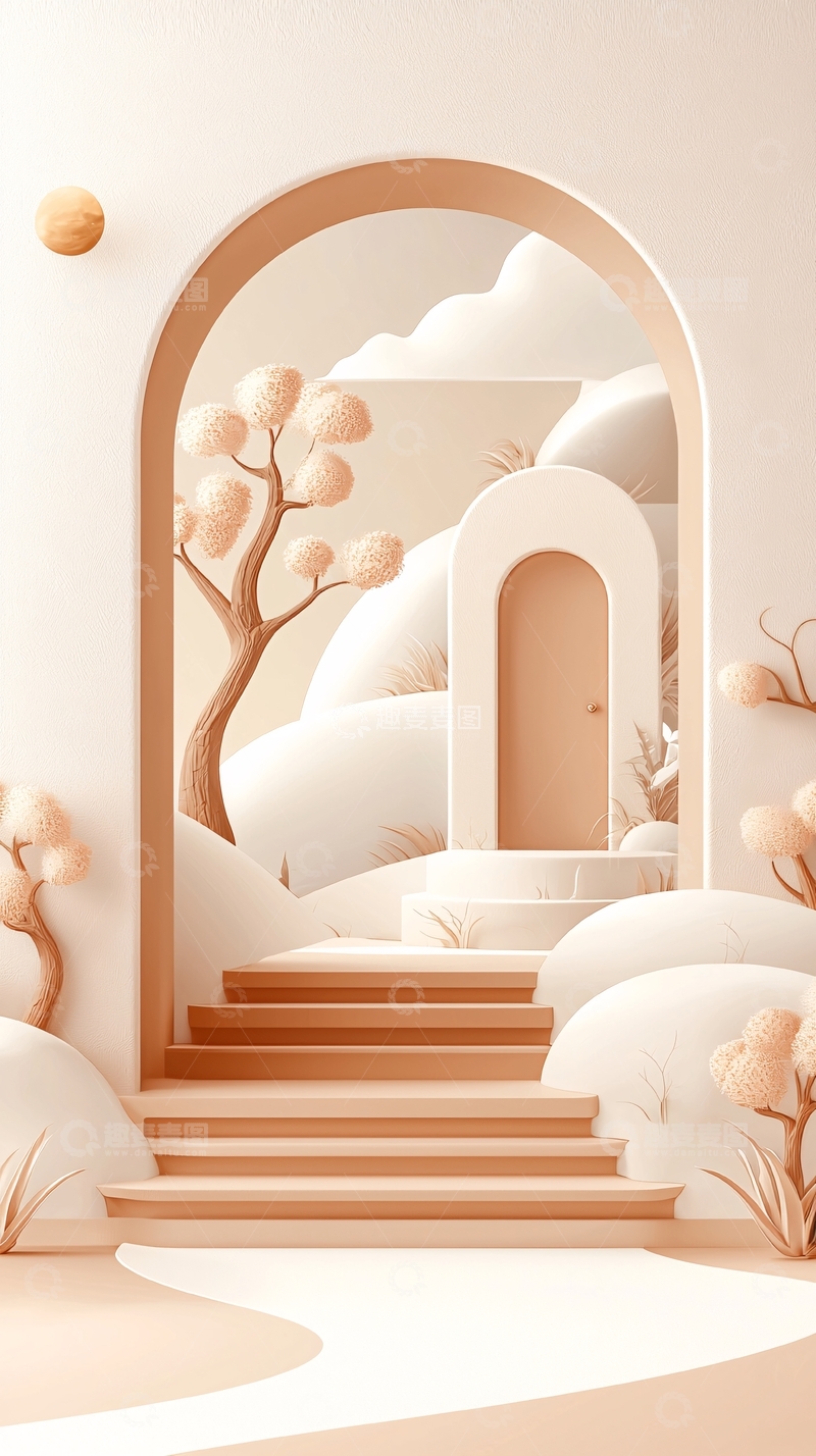 高清大图下载【趣麦麦图】拱形门通向梦幻场景