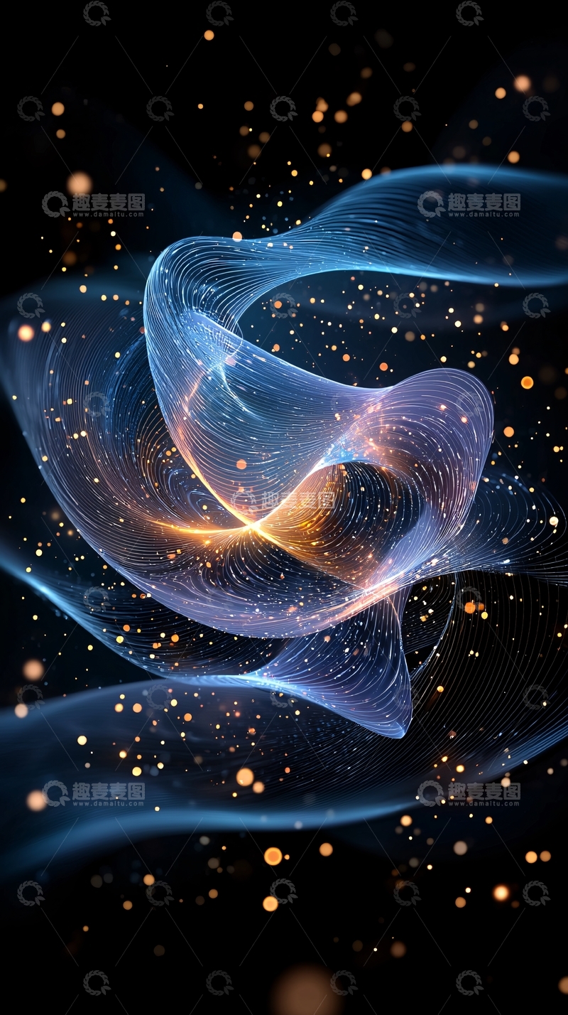 高清大图下载【趣麦麦图】抽象蓝色光线与金色光点