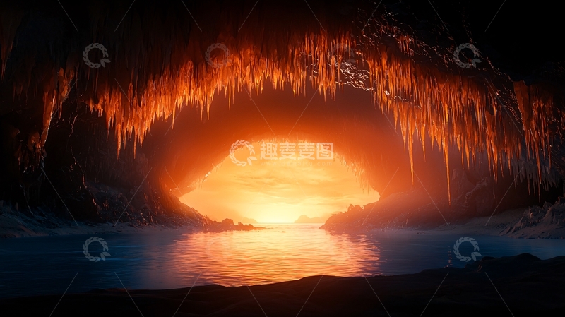 高清大图下载【趣麦麦图】洞穴里的日落美景