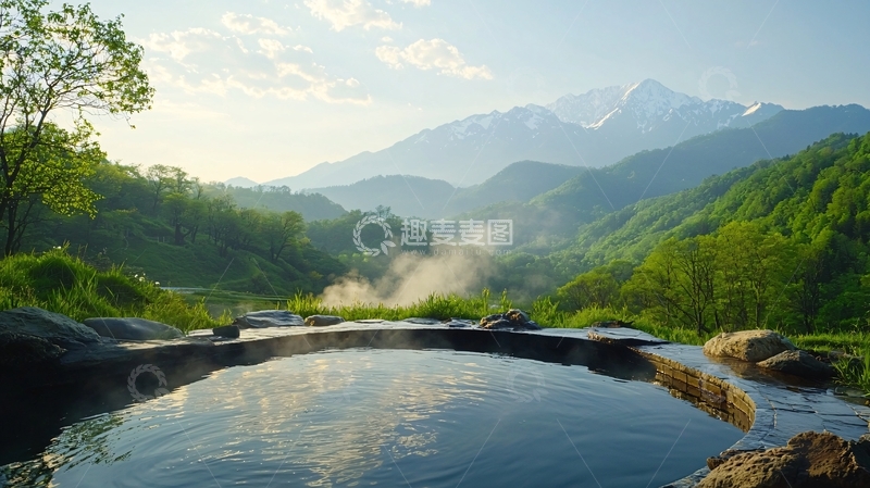高清大图下载【趣麦麦图】风景如画的温泉池