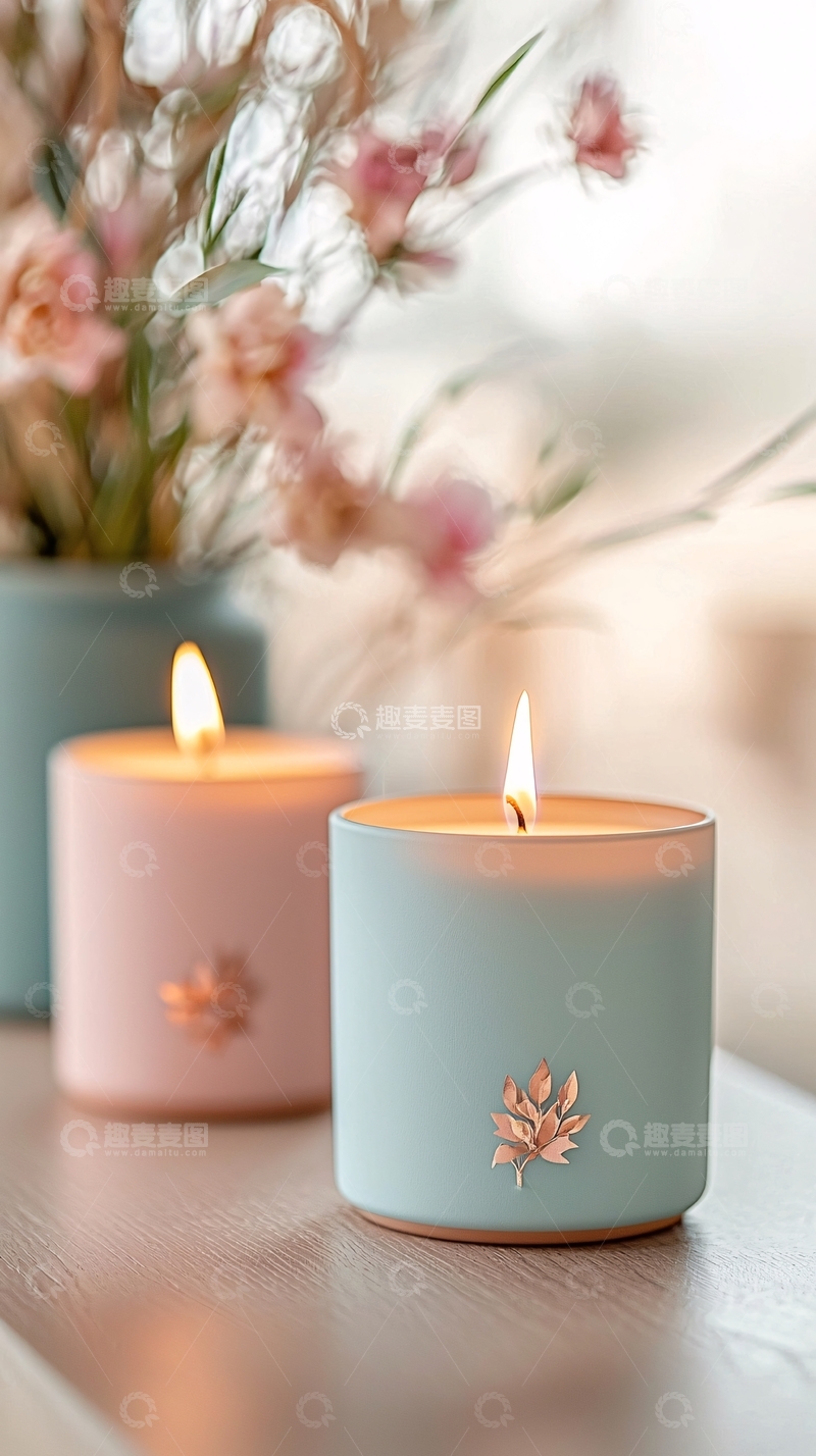 高清大图下载【趣麦麦图】香薰蜡烛与鲜花静物