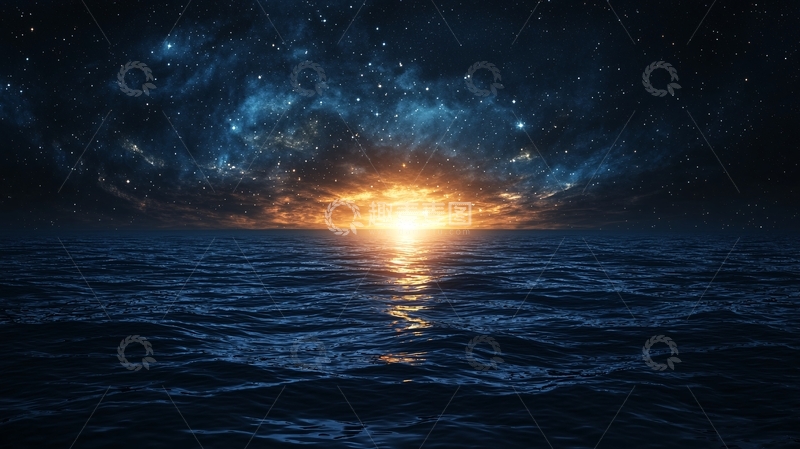高清大图下载【趣麦麦图】海面上的日出光芒四射