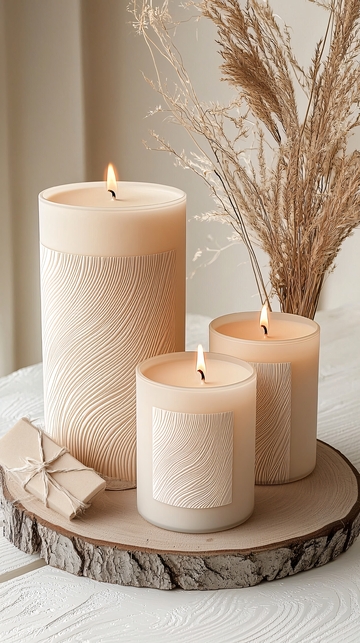 米色蜡烛与干燥植物的静物