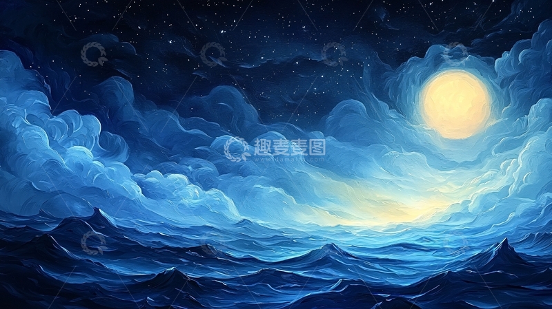 高清大图下载【趣麦麦图】月光照耀下的蓝色海洋
