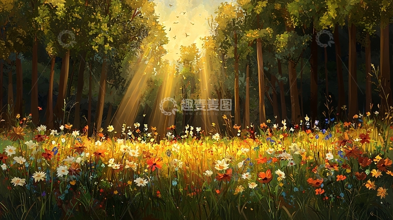 高清大图下载【趣麦麦图】阳光穿过森林的唯美景象