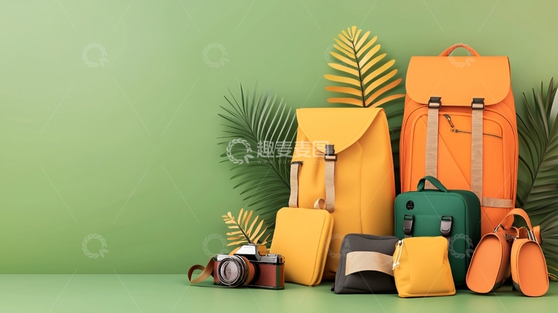 高清大图下载【趣麦麦图】色彩鲜艳的旅行装备