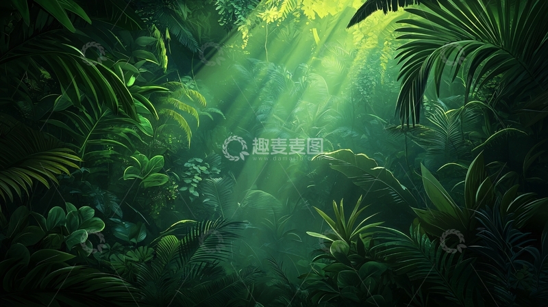 高清大图下载【趣麦麦图】茂密森林阳光穿透