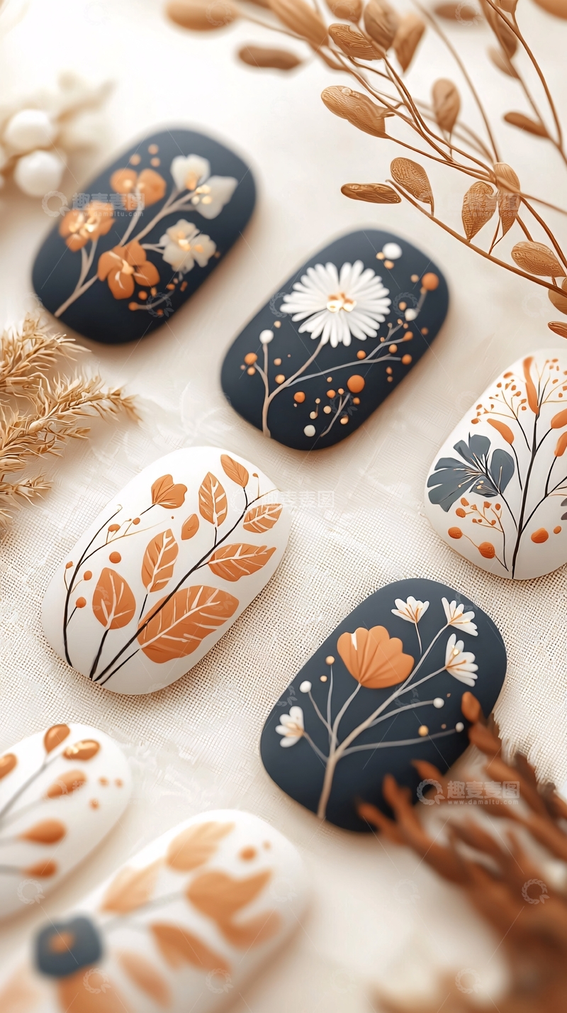 高清大图下载【趣麦麦图】花卉美甲设计图案