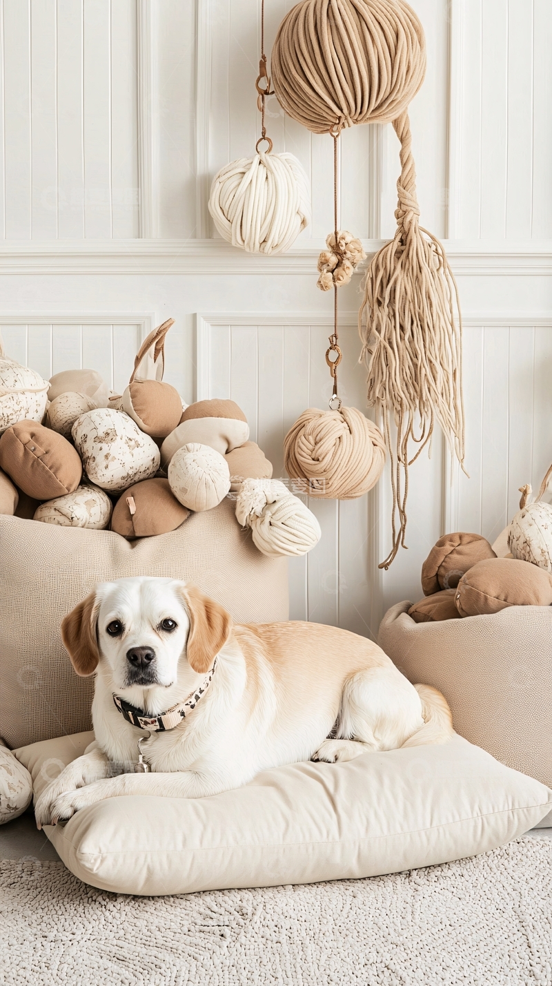 高清大图下载【趣麦麦图】米色调小狗温馨场景