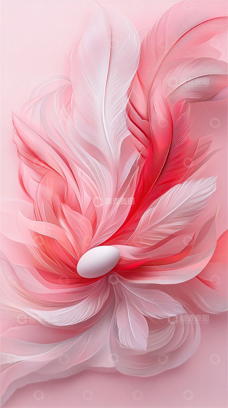高清大图下载【趣麦麦图】粉色羽毛围绕白色鹅卵石