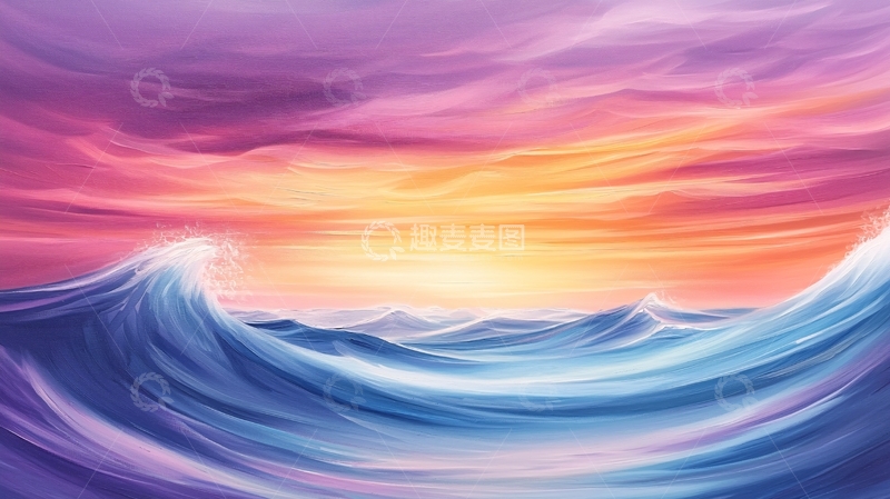 高清大图下载【趣麦麦图】日落时分的波涛汹涌的海面