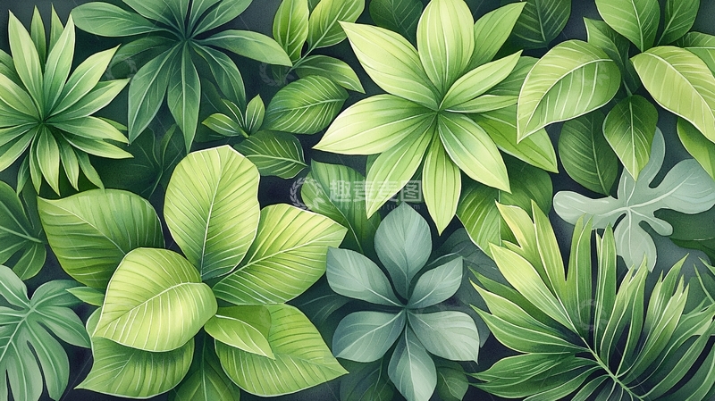 高清大图下载【趣麦麦图】绿意盎然的植物叶片背景