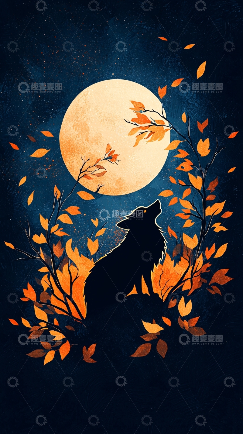 高清大图下载【趣麦麦图】狼在月夜下嚎叫