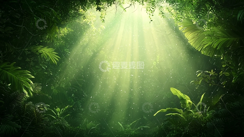 高清大图下载【趣麦麦图】阳光穿透茂密森林