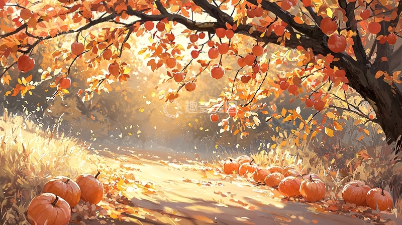 高清大图下载【趣麦麦图】秋日暖阳下的南瓜小路