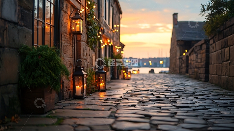 高清大图下载【趣麦麦图】古朴石路尽头是海的黄昏