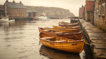 静谧港口停泊的木船