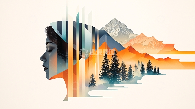 高清大图下载【趣麦麦图】女性轮廓与山水融合