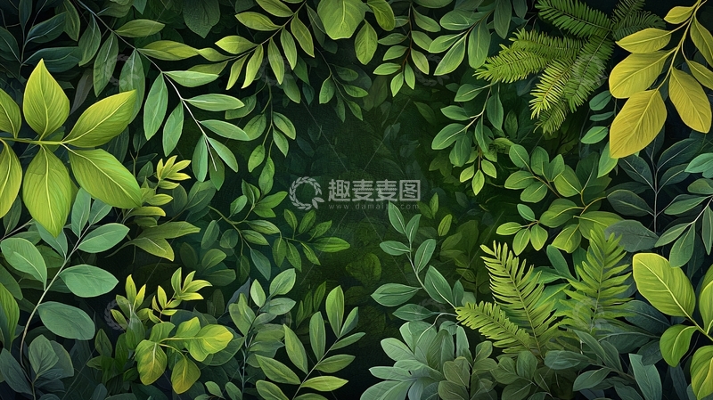 高清大图下载【趣麦麦图】绿色植物叶子环绕的背景