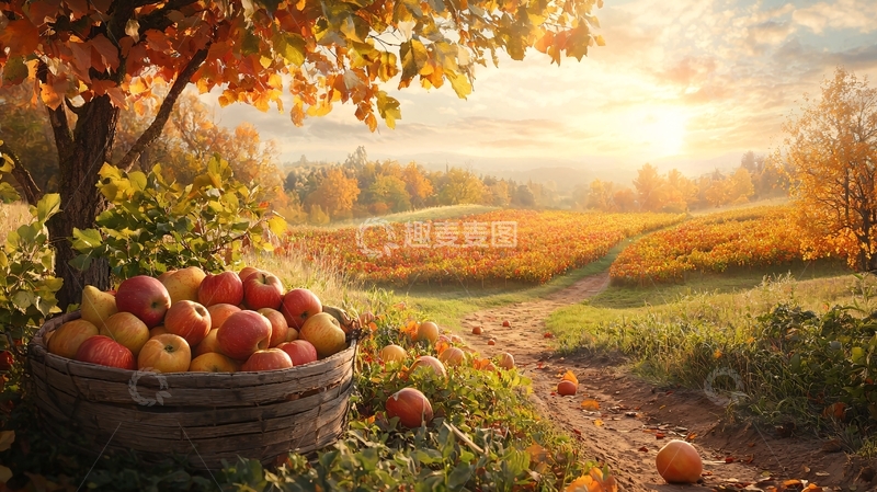 高清大图下载【趣麦麦图】秋日果园丰收景象