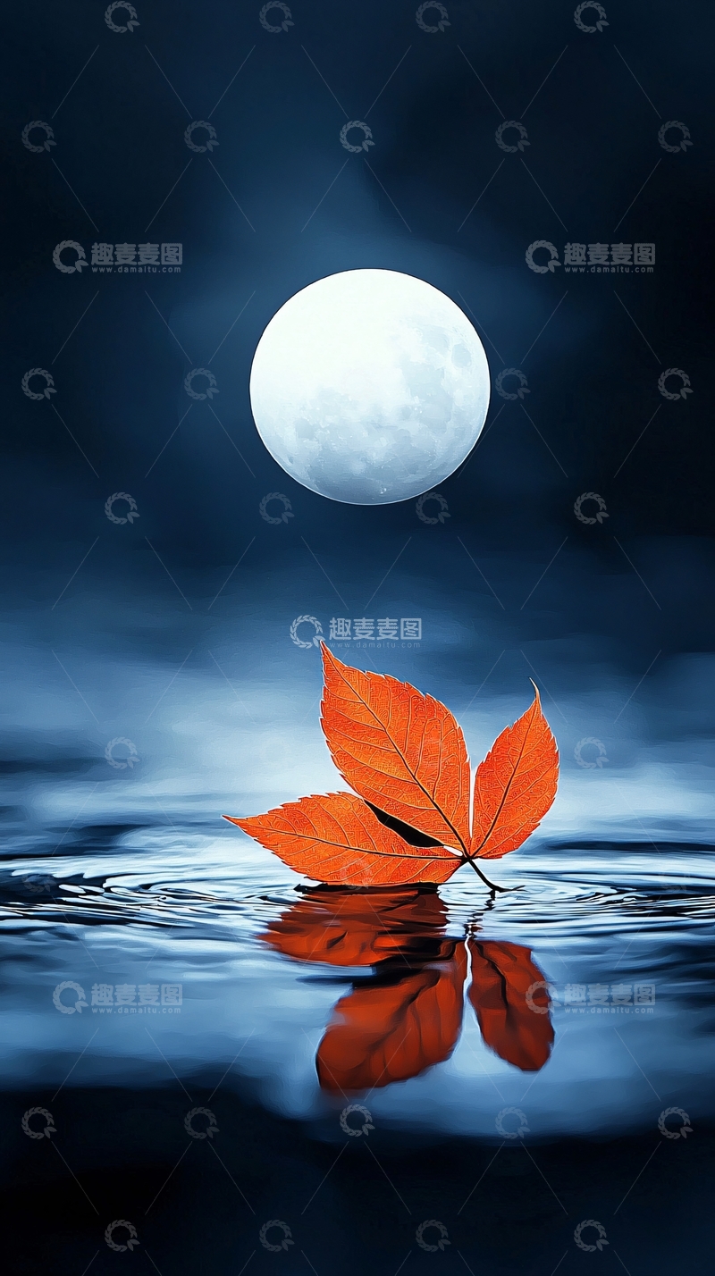高清大图下载【趣麦麦图】月夜下的红叶倒影