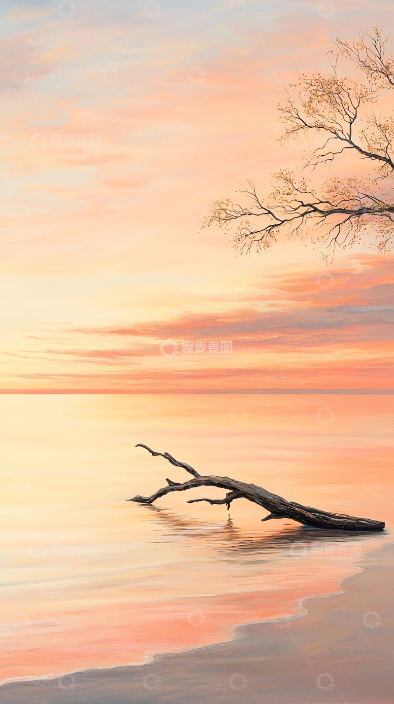 高清大图下载【趣麦麦图】宁静海面上的夕阳美景