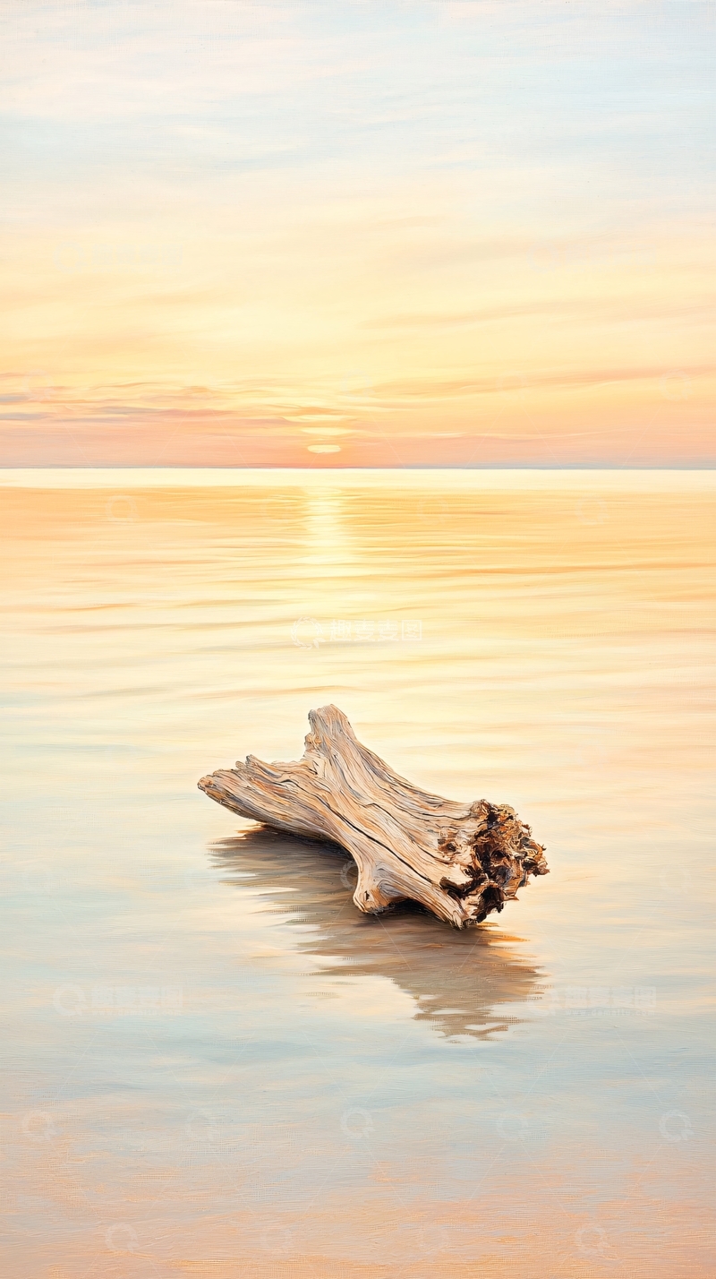 高清大图下载【趣麦麦图】平静海面上的漂流木