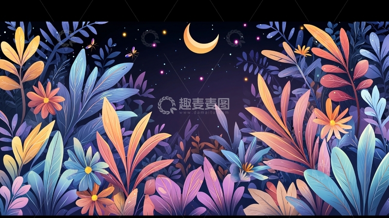 高清大图下载【趣麦麦图】彩色植物夜景背景