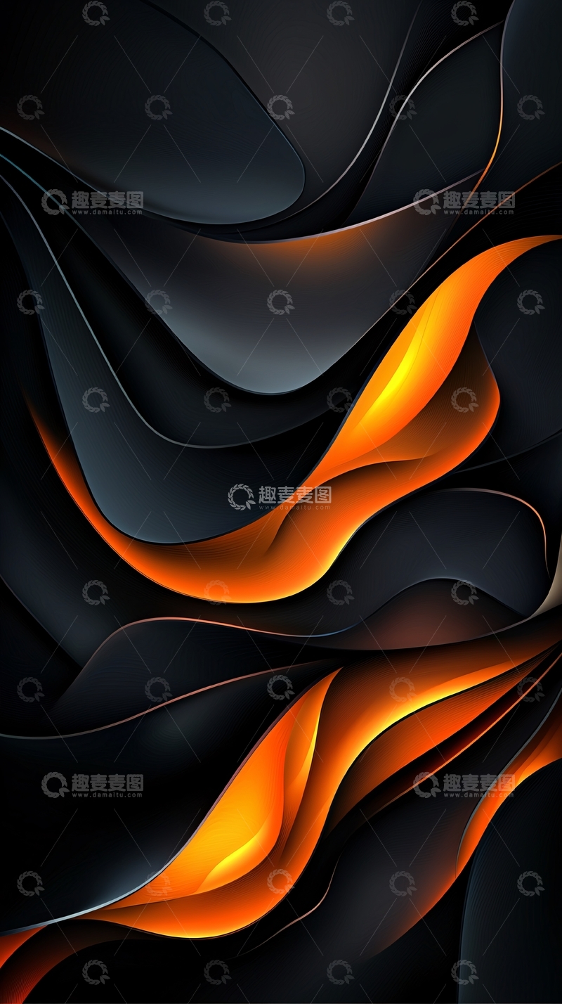 高清大图下载【趣麦麦图】黑色背景金色曲线流动