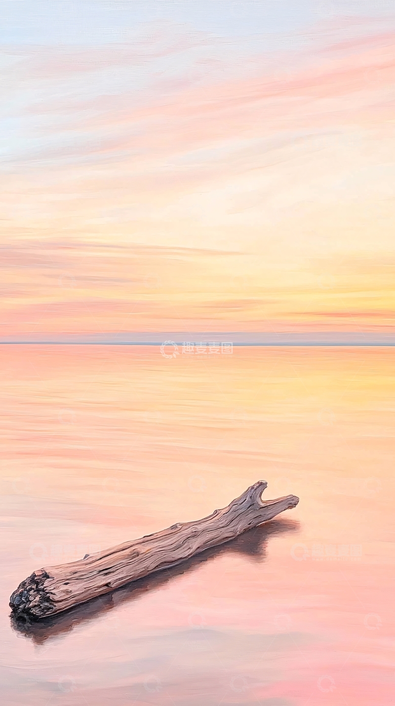 高清大图下载【趣麦麦图】漂浮木头在平静水面