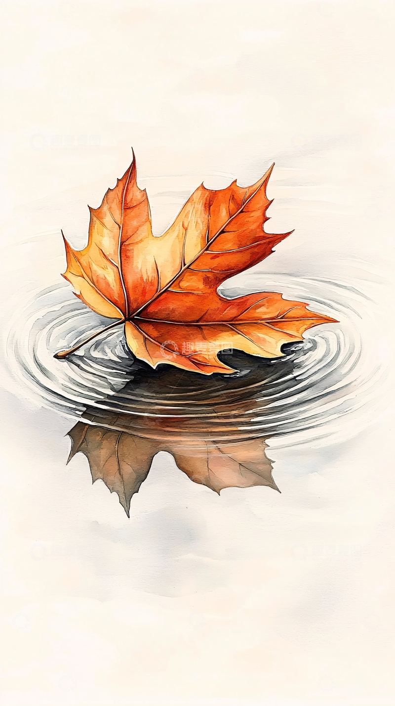 高清大图下载【趣麦麦图】秋叶落水激起涟漪