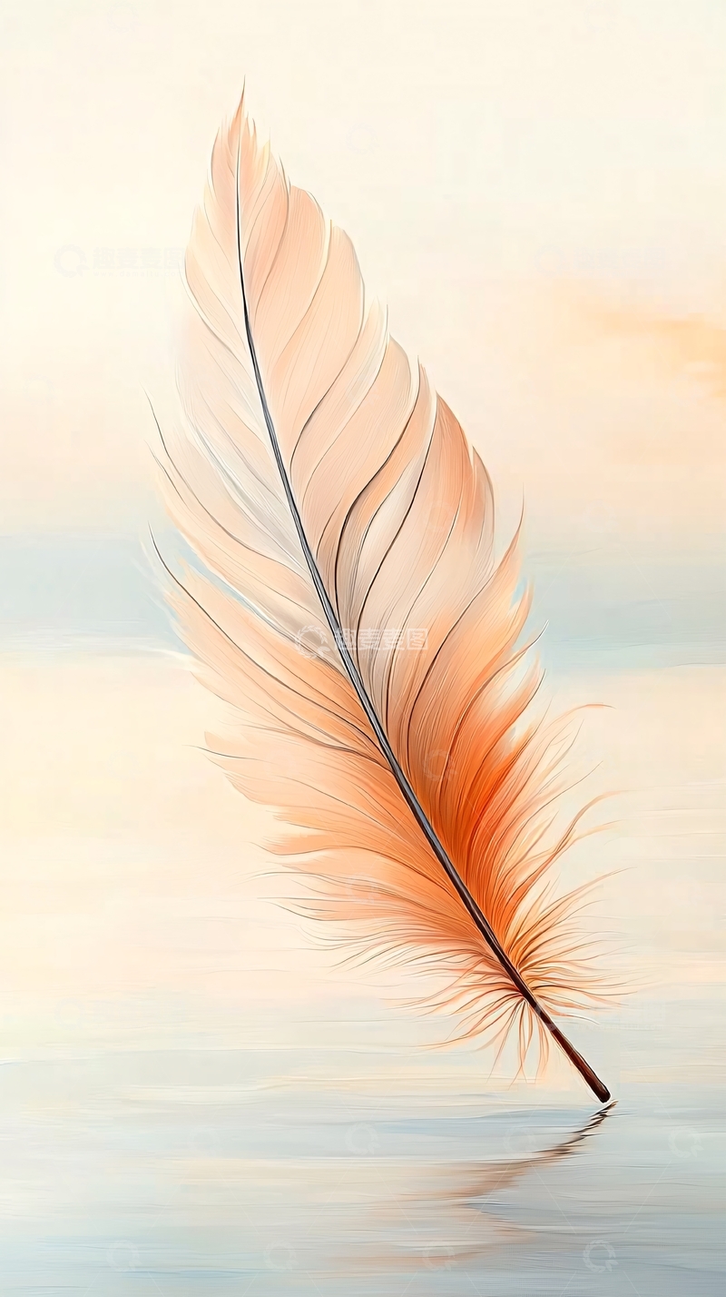 高清大图下载【趣麦麦图】轻盈的橙色羽毛漂浮