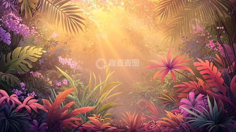 高清大图下载【趣麦麦图】热带雨林阳光洒落