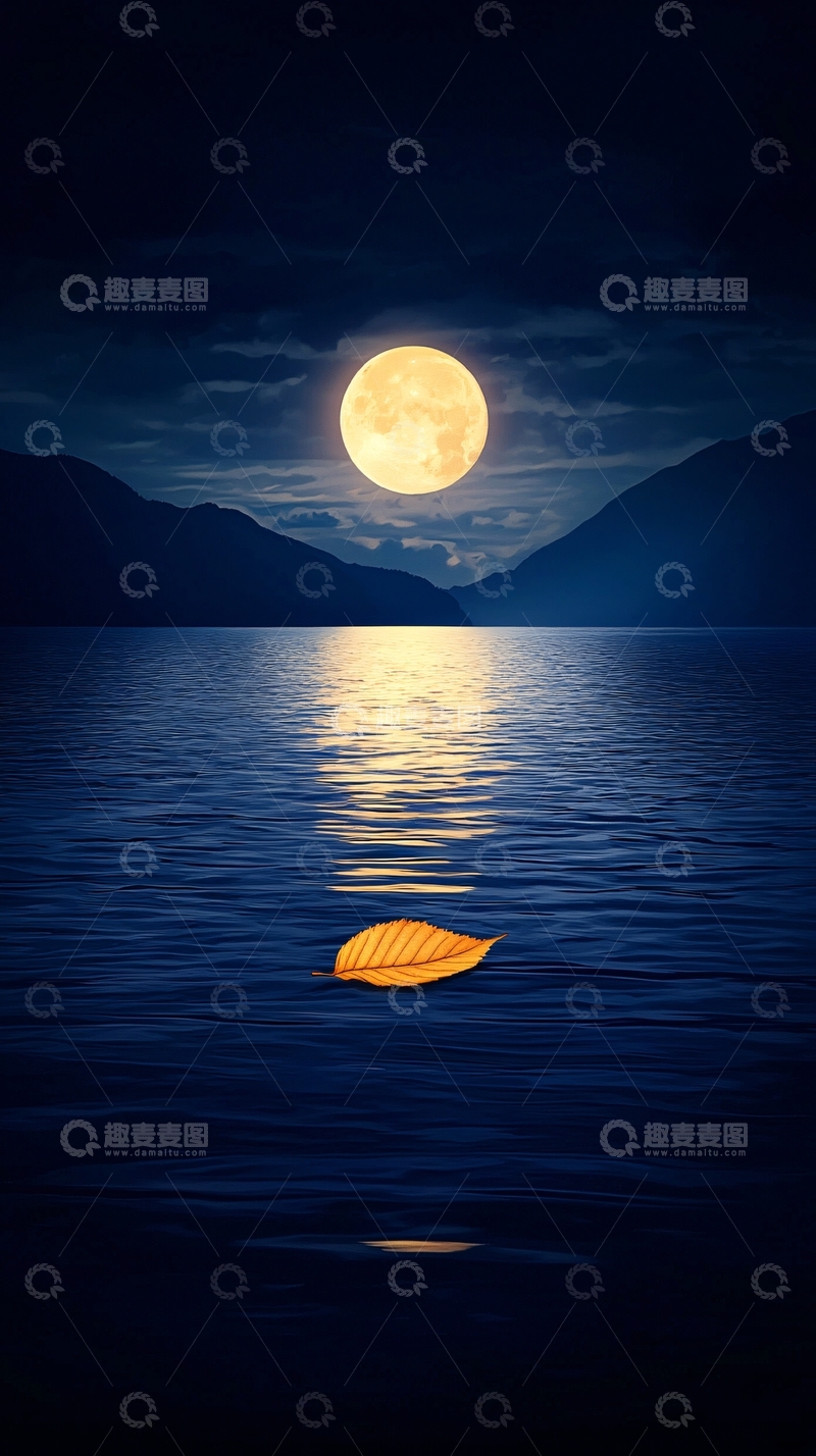 高清大图下载【趣麦麦图】夜空明月湖面倒影