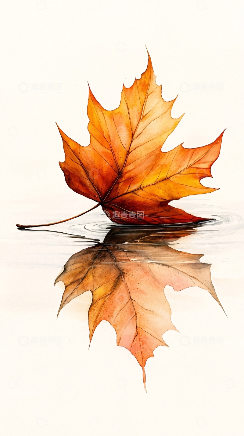 高清大图下载【趣麦麦图】水面倒影的枫叶